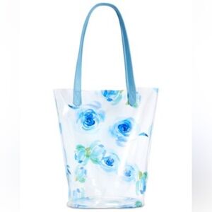 Clear PVC Blue Floral Beach Summer Vacation Tote Shoulder Bag New with Tags
